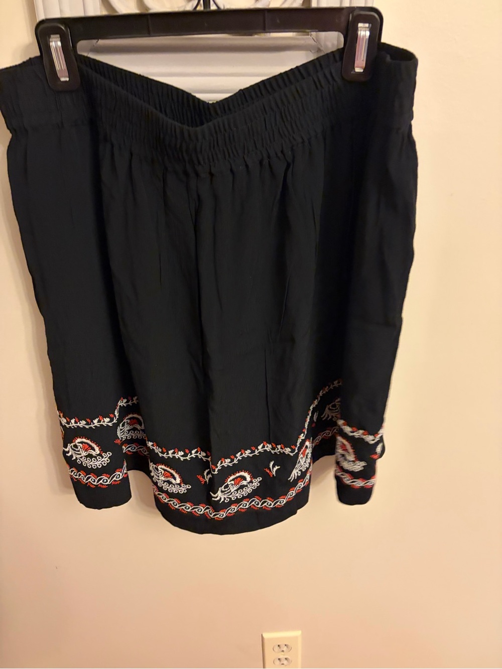 LOFT Black Mini Skirt with Embroidered Hem